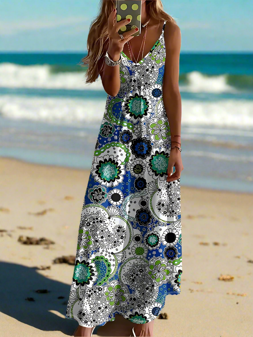 Women's Elegant Vintage Sleeveless V-Neck Halter Summer Dress Collection - ALOE WINGS STORE