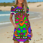 Fashionable Fluorescent Summer Mini Dress with 3D Patterns Collection - ALOE WINGS STORE