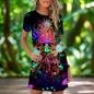 Fashionable Fluorescent Summer Mini Dress with 3D Patterns Collection - ALOE WINGS STORE