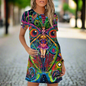 Fashionable Fluorescent Summer Mini Dress with 3D Patterns Collection - ALOE WINGS STORE