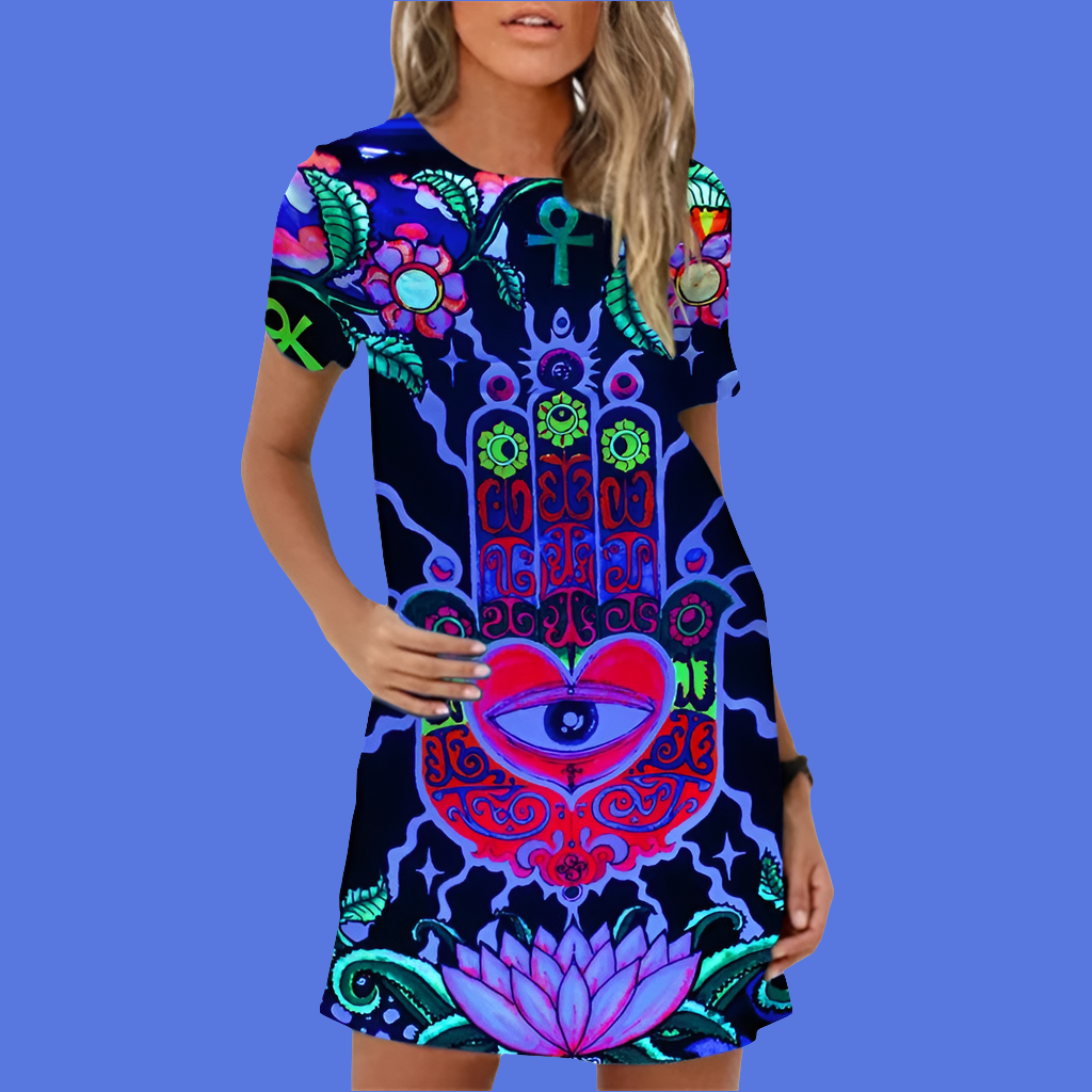 Fashionable Fluorescent Summer Mini Dress with 3D Patterns Collection - ALOE WINGS STORE