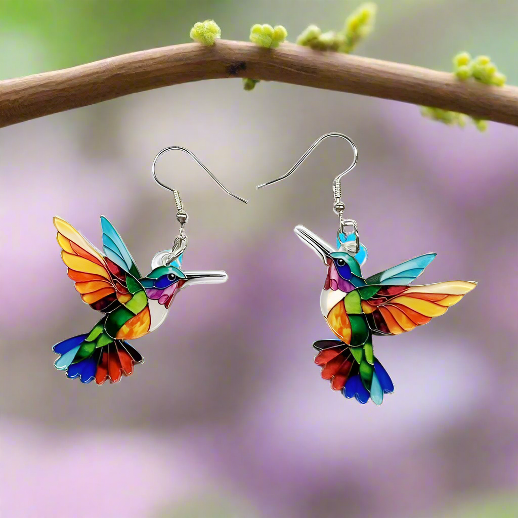Vibrant Hummingbird Eardrop Earrings - ALOE WINGS STORE