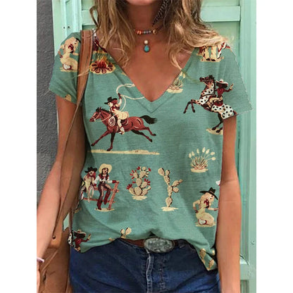 Western Ethnic Styles V-Neck T-Shirts Collecton (S-3XL) - ALOE WINGS STORE