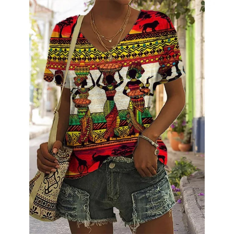Western Ethnic Styles V-Neck T-Shirts Collecton (S-3XL) - ALOE WINGS STORE