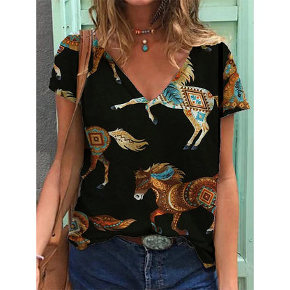 Western Ethnic Styles V-Neck T-Shirts Collecton (S-3XL) - ALOE WINGS STORE