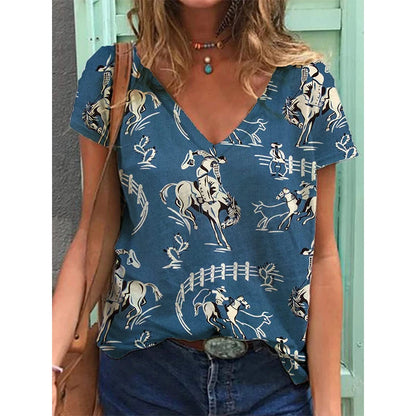 Western Ethnic Styles V-Neck T-Shirts Collecton (S-3XL) - ALOE WINGS STORE