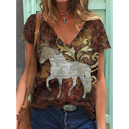 Western Ethnic Styles V-Neck T-Shirts Collecton (S-3XL) - ALOE WINGS STORE