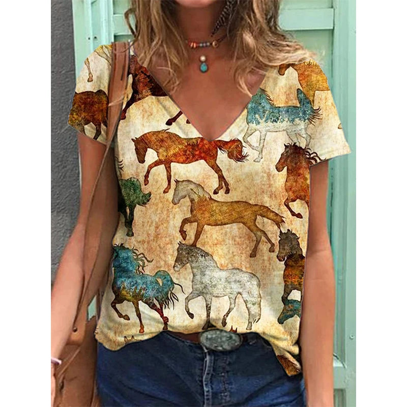 Western Ethnic Styles V-Neck T-Shirts Collecton (S-3XL) - ALOE WINGS STORE