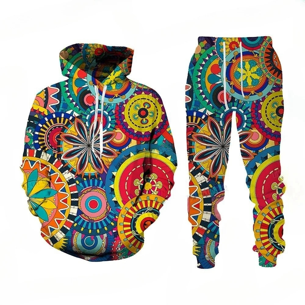 Unisex Ethnic Mandala Print 2-Piece Tracksuit Set [SELECTION] - ALOE WINGS STORE