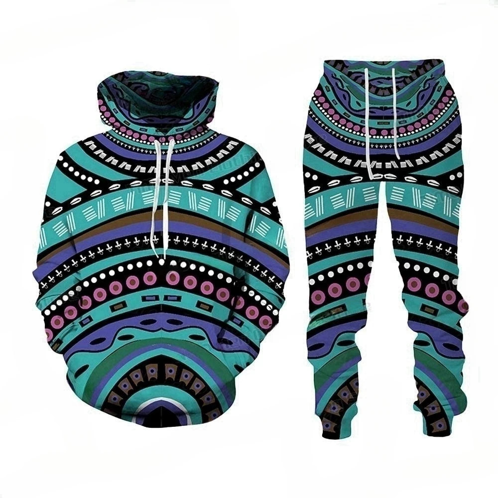Unisex Ethnic Mandala Print 2-Piece Tracksuit Set [SELECTION] - ALOE WINGS STORE