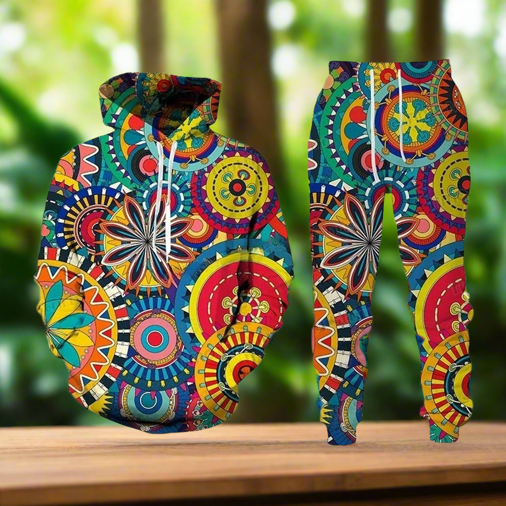 Unisex Ethnic Mandala Print 2-Piece Tracksuit Set [SELECTION] - ALOE WINGS STORE