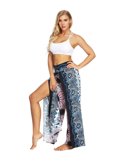 Women's Ethnic Style Wide-Leg Trousers with Side Slit - ALOE WINGS STORE