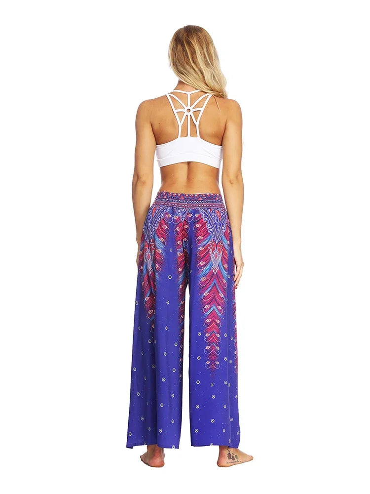 Women's Ethnic Style Wide-Leg Trousers with Side Slit - ALOE WINGS STORE