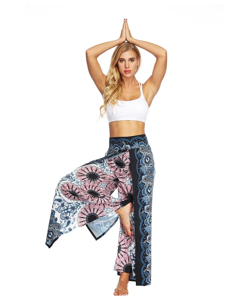Women's Ethnic Style Wide-Leg Trousers with Side Slit - ALOE WINGS STORE