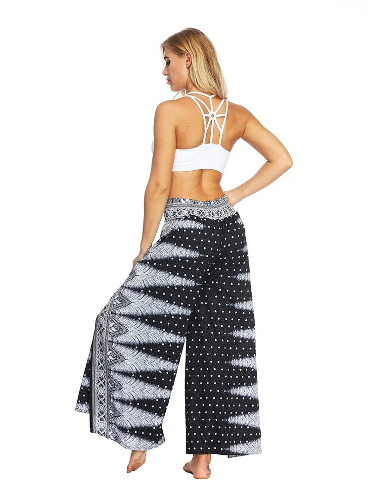 Women's Ethnic Style Wide-Leg Trousers with Side Slit - ALOE WINGS STORE