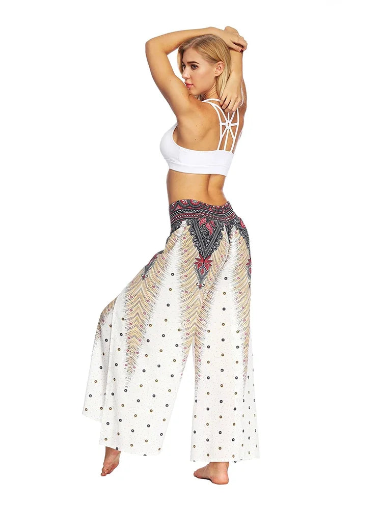 Women's Ethnic Style Wide-Leg Trousers with Side Slit - ALOE WINGS STORE