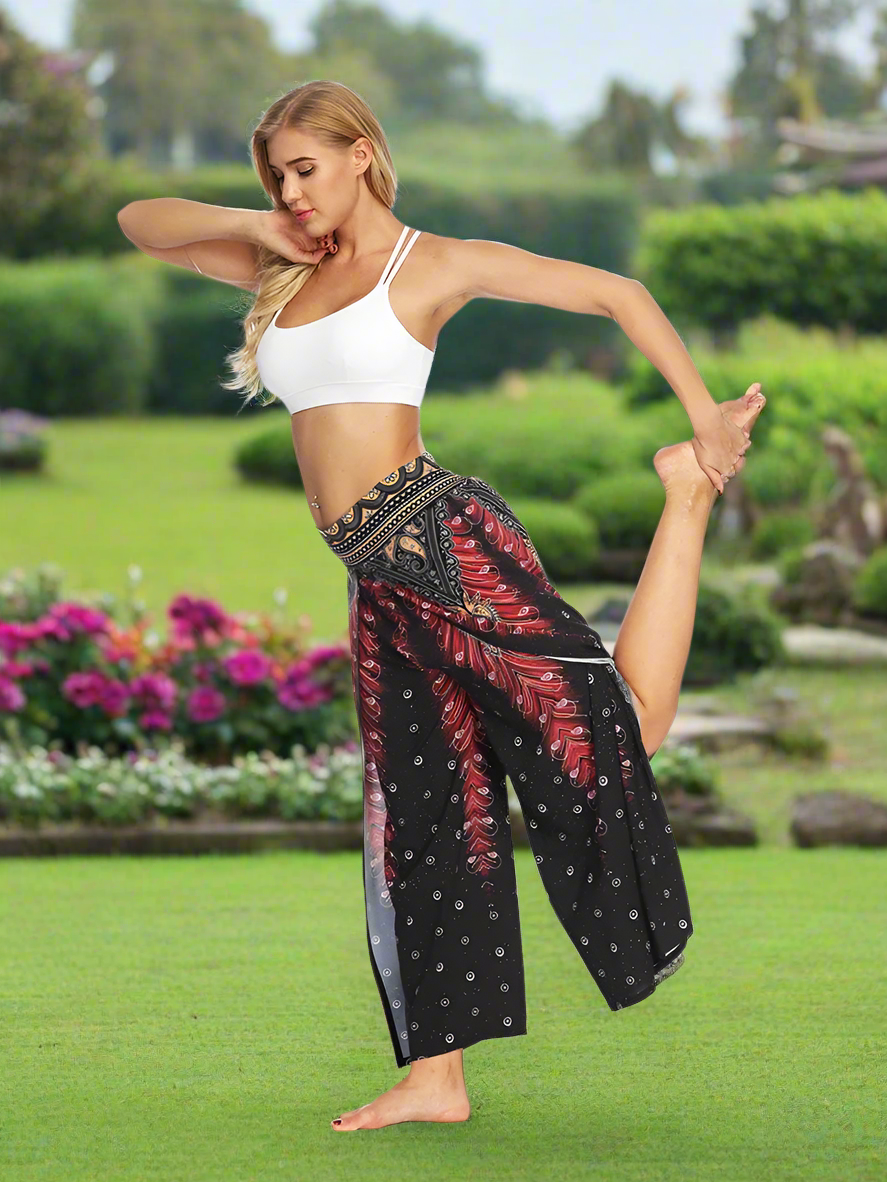 Women's Ethnic Style Wide-Leg Trousers with Side Slit - ALOE WINGS STORE