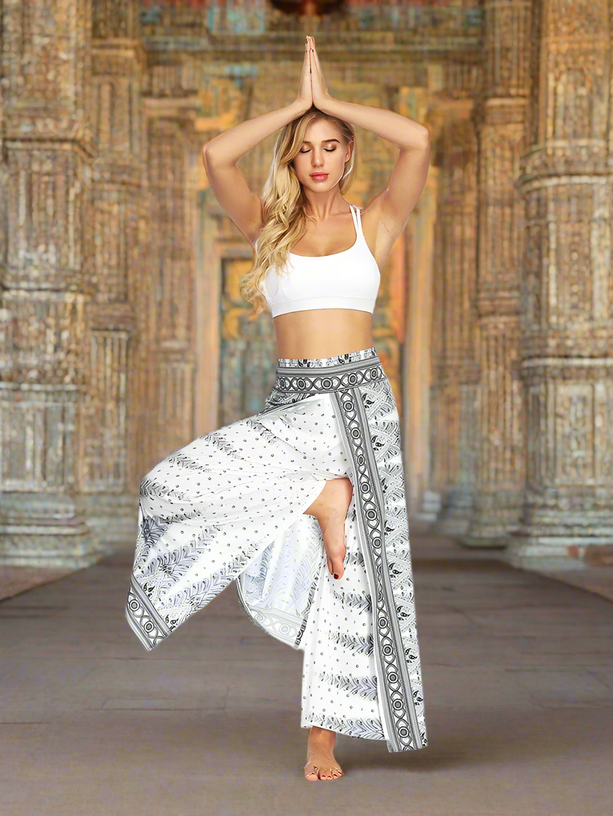 Women's Ethnic Style Wide-Leg Trousers with Side Slit - ALOE WINGS STORE
