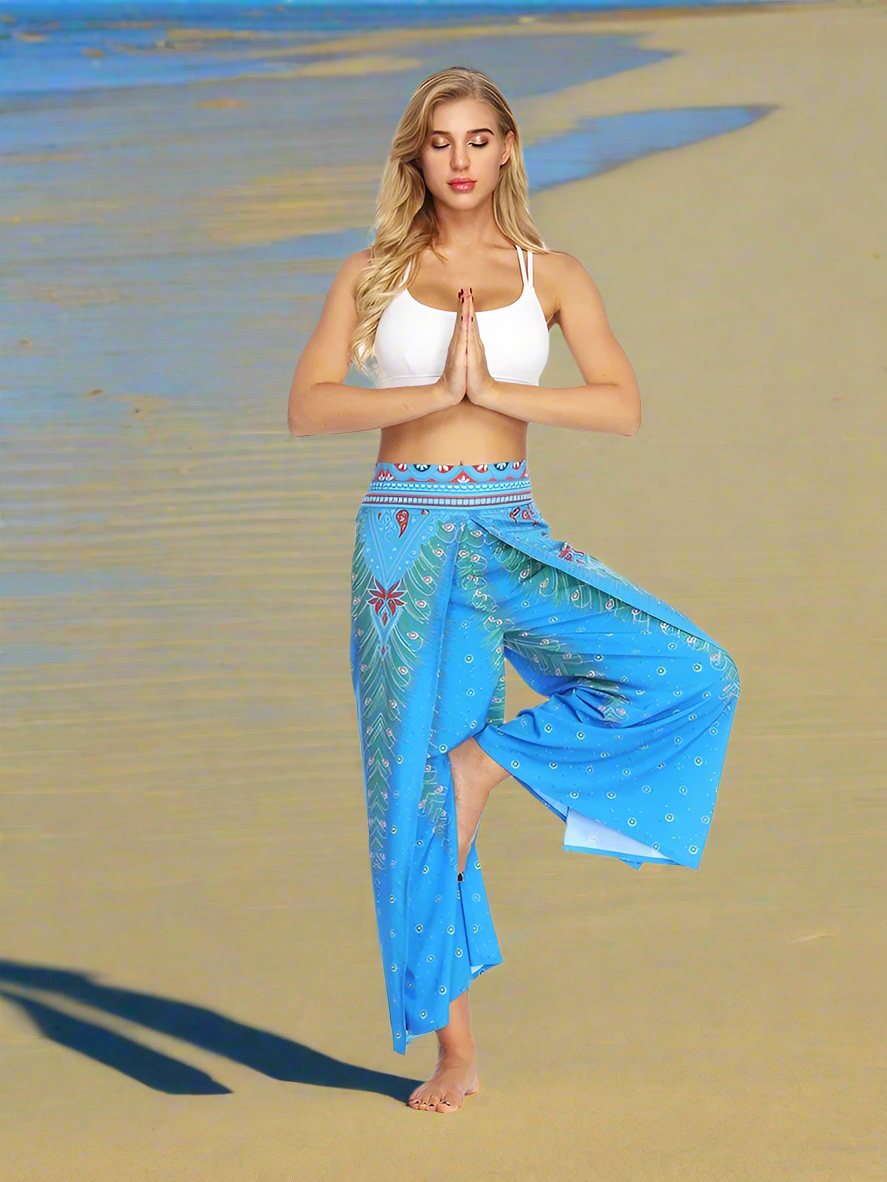Women's Ethnic Style Wide-Leg Trousers with Side Slit - ALOE WINGS STORE