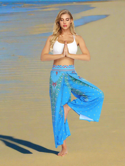 Women's Ethnic Style Wide-Leg Trousers with Side Slit - ALOE WINGS STORE