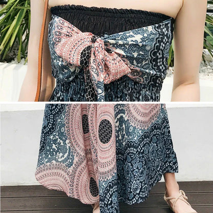 Women's Boho Floral Maxi Skirts – Beachwear, Elastic Waist, Halter Bandage Style - ALOE WINGS STORE