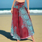 Women's Boho Floral Maxi Skirts – Beachwear, Elastic Waist, Halter Bandage Style - ALOE WINGS STORE