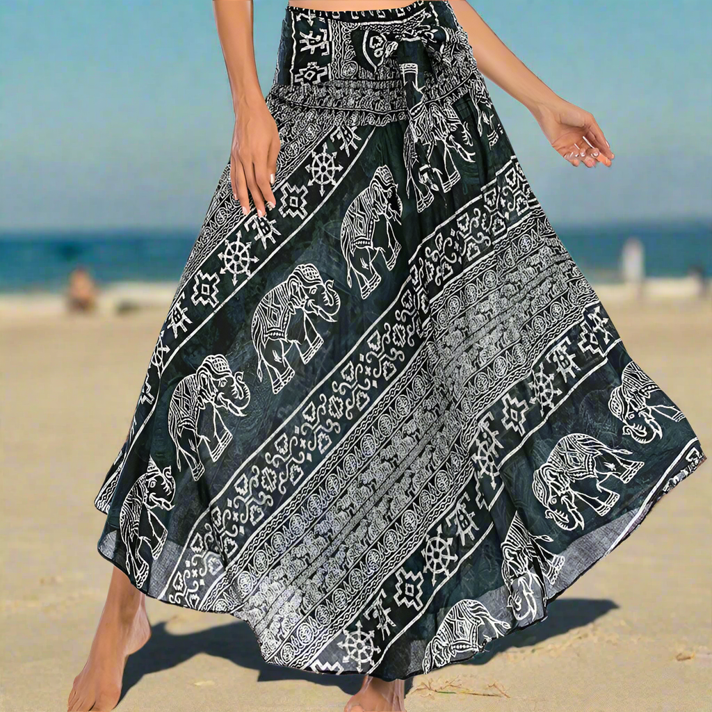 Women's Boho Floral Maxi Skirts – Beachwear, Elastic Waist, Halter Bandage Style - ALOE WINGS STORE
