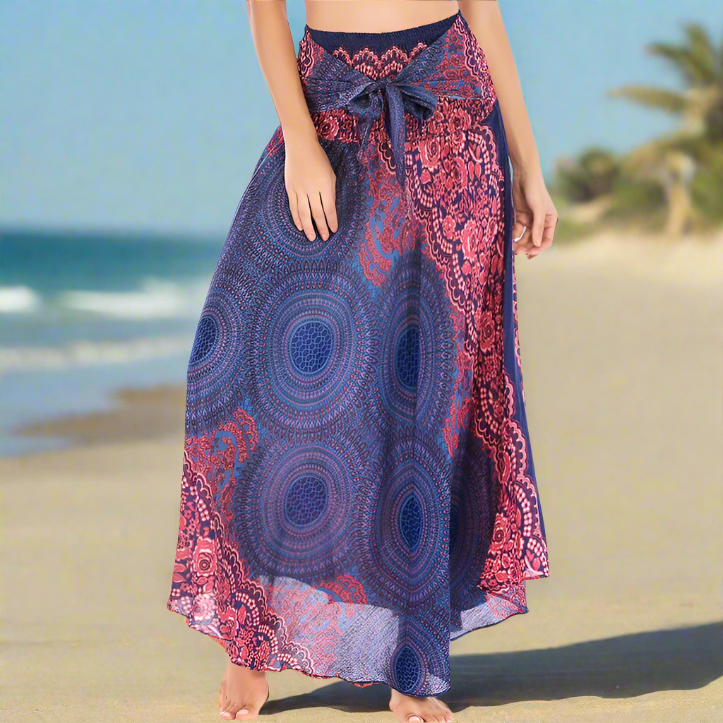 Women's Boho Floral Maxi Skirts – Beachwear, Elastic Waist, Halter Bandage Style - ALOE WINGS STORE