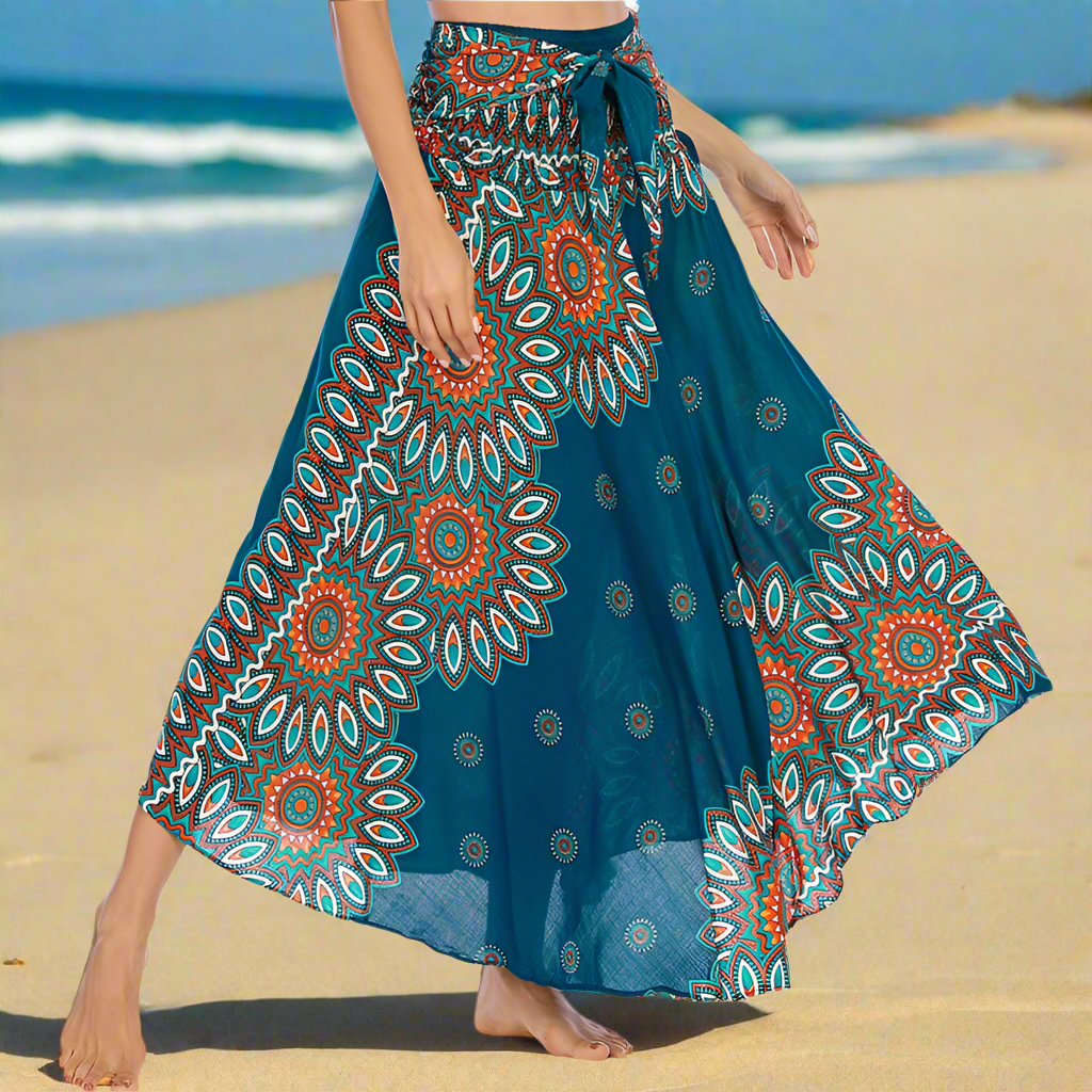 Women's Boho Floral Maxi Skirts – Beachwear, Elastic Waist, Halter Bandage Style - ALOE WINGS STORE