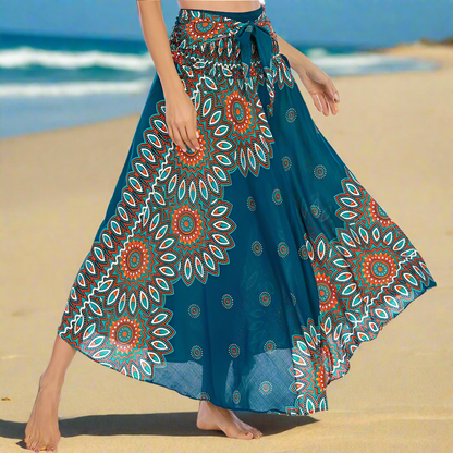 Women's Boho Floral Maxi Skirts – Beachwear, Elastic Waist, Halter Bandage Style - ALOE WINGS STORE