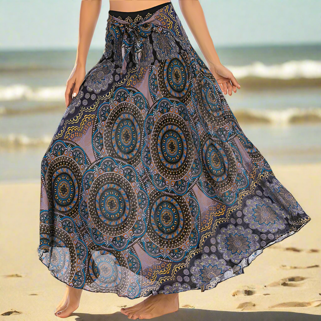 Women's Boho Floral Maxi Skirts – Beachwear, Elastic Waist, Halter Bandage Style - ALOE WINGS STORE