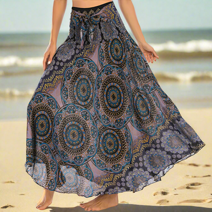 Women's Boho Floral Maxi Skirts – Beachwear, Elastic Waist, Halter Bandage Style - ALOE WINGS STORE