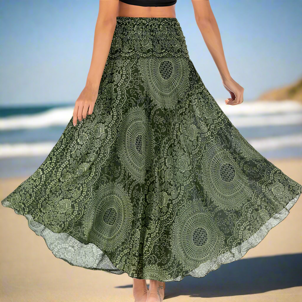 Women's Boho Floral Maxi Skirts – Beachwear, Elastic Waist, Halter Bandage Style - ALOE WINGS STORE