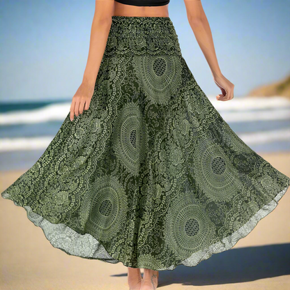 Women's Boho Floral Maxi Skirts – Beachwear, Elastic Waist, Halter Bandage Style - ALOE WINGS STORE