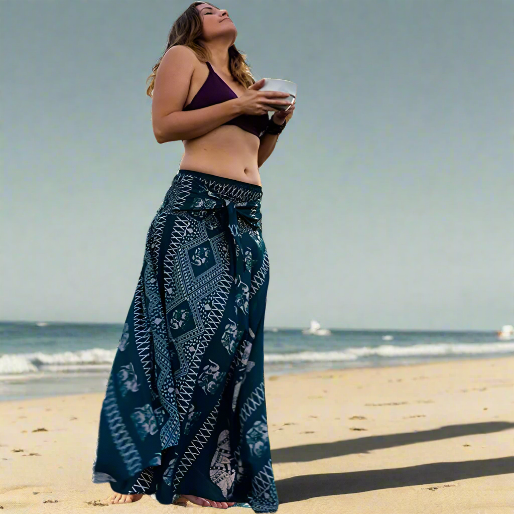 Women's Boho Floral Maxi Skirts – Beachwear, Elastic Waist, Halter Bandage Style - ALOE WINGS STORE