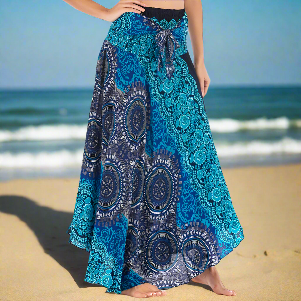 Women's Boho Floral Maxi Skirts – Beachwear, Elastic Waist, Halter Bandage Style - ALOE WINGS STORE