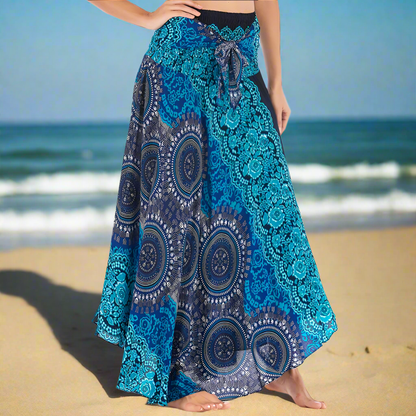 Women's Boho Floral Maxi Skirts – Beachwear, Elastic Waist, Halter Bandage Style - ALOE WINGS STORE