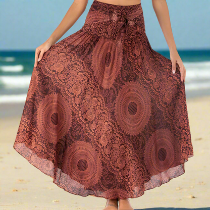 Women's Boho Floral Maxi Skirts – Beachwear, Elastic Waist, Halter Bandage Style - ALOE WINGS STORE