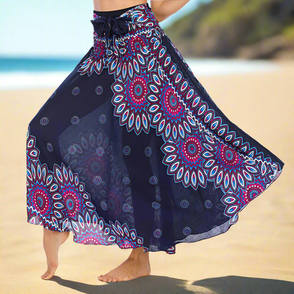 Women's Boho Floral Maxi Skirts – Beachwear, Elastic Waist, Halter Bandage Style - ALOE WINGS STORE