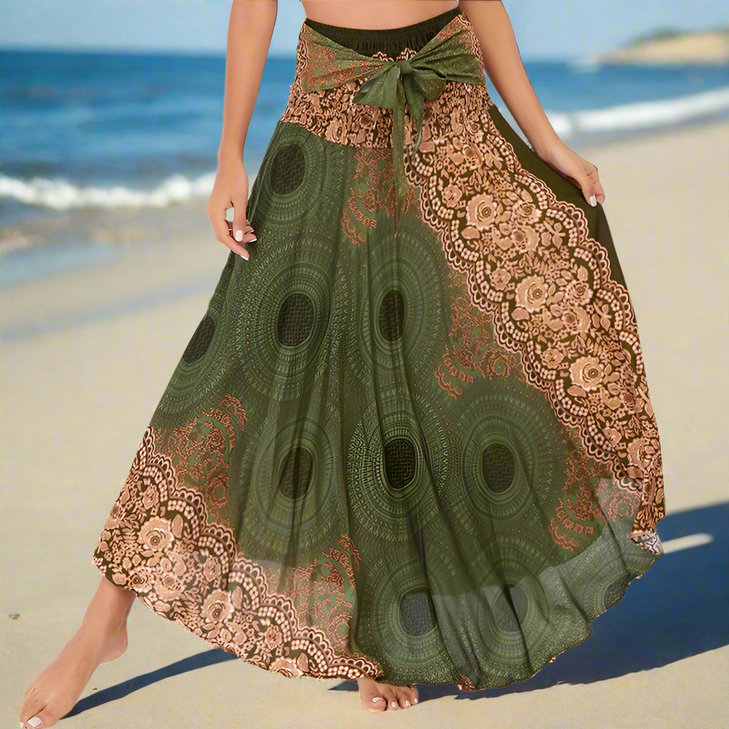 Women's Boho Floral Maxi Skirts – Beachwear, Elastic Waist, Halter Bandage Style - ALOE WINGS STORE