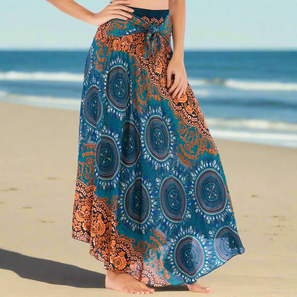 Women's Boho Floral Maxi Skirts – Beachwear, Elastic Waist, Halter Bandage Style - ALOE WINGS STORE