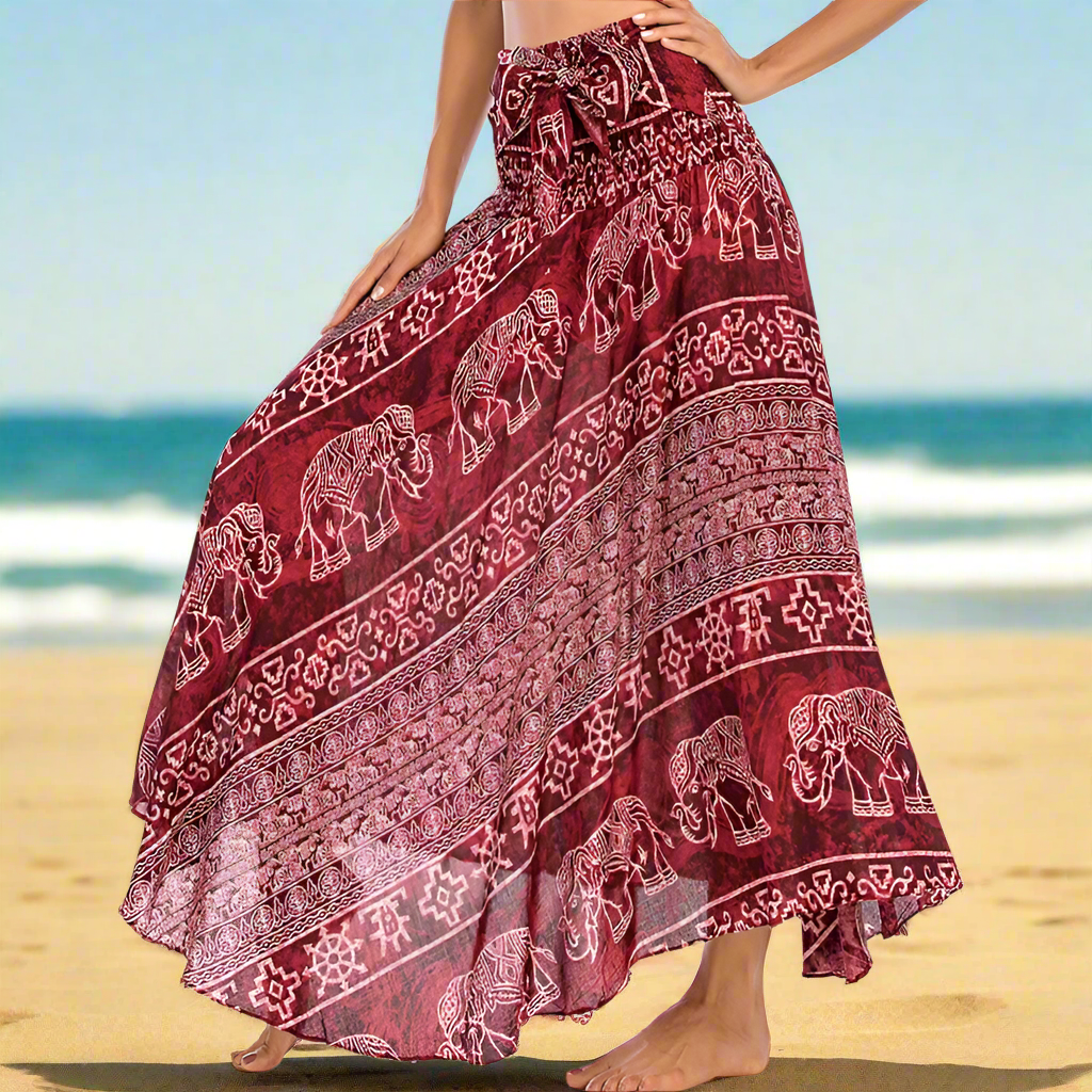 Women's Boho Floral Maxi Skirts – Beachwear, Elastic Waist, Halter Bandage Style - ALOE WINGS STORE