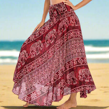 Women's Boho Floral Maxi Skirts – Beachwear, Elastic Waist, Halter Bandage Style - ALOE WINGS STORE