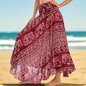 Women's Boho Floral Maxi Skirts – Beachwear, Elastic Waist, Halter Bandage Style - ALOE WINGS STORE