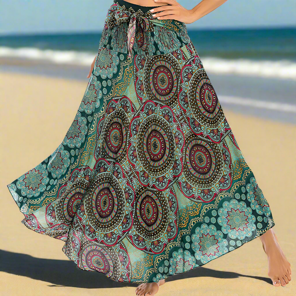 Women's Boho Floral Maxi Skirts – Beachwear, Elastic Waist, Halter Bandage Style - ALOE WINGS STORE