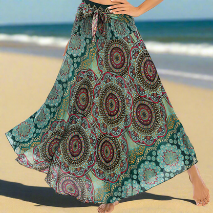 Women's Boho Floral Maxi Skirts – Beachwear, Elastic Waist, Halter Bandage Style - ALOE WINGS STORE