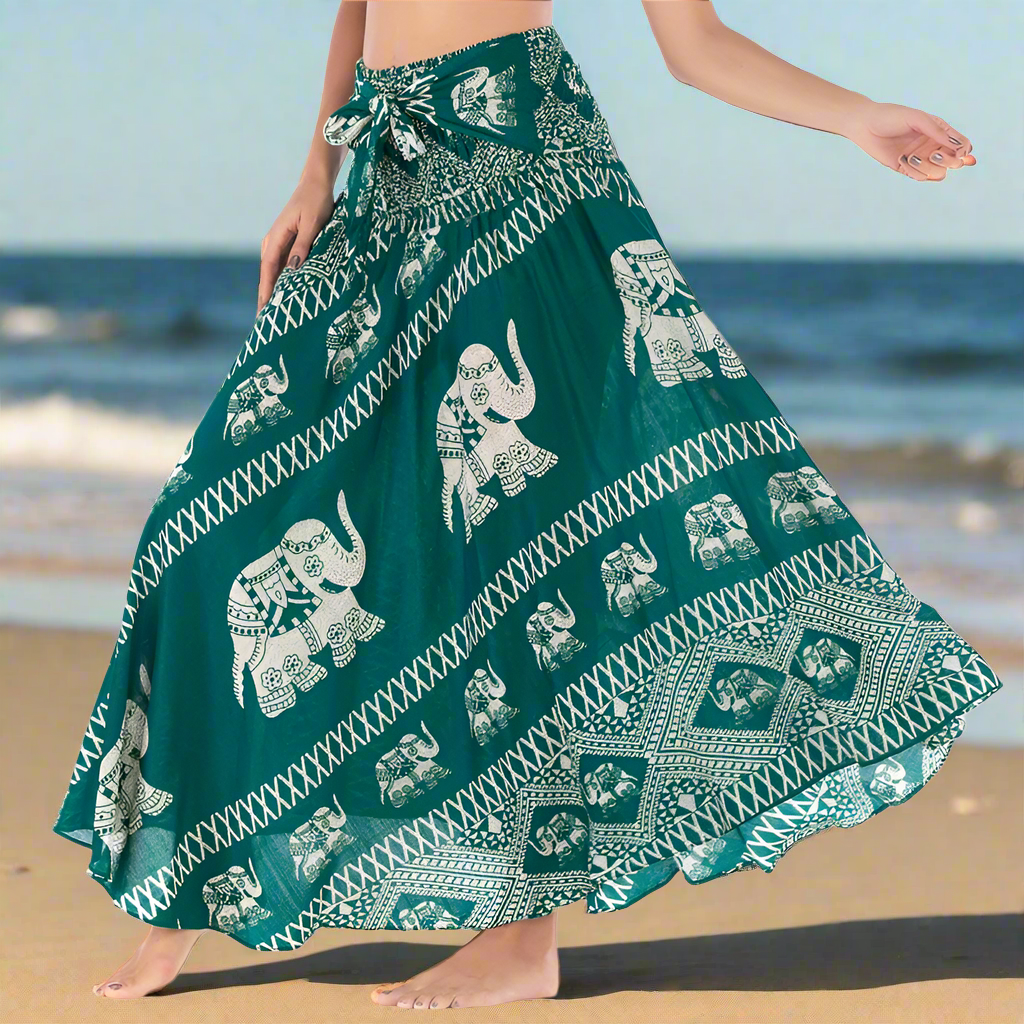 Women's Boho Floral Maxi Skirts – Beachwear, Elastic Waist, Halter Bandage Style - ALOE WINGS STORE