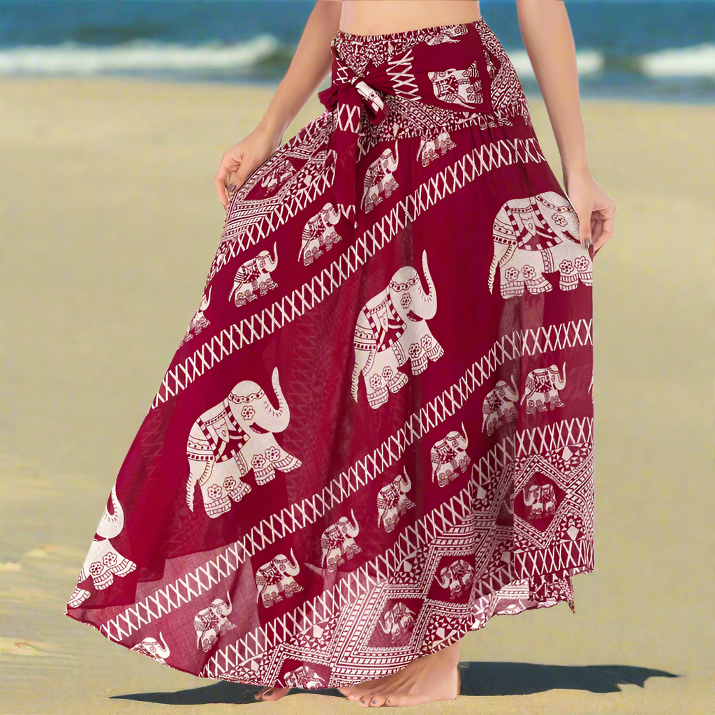 Women's Boho Floral Maxi Skirts – Beachwear, Elastic Waist, Halter Bandage Style - ALOE WINGS STORE