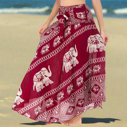 Women's Boho Floral Maxi Skirts – Beachwear, Elastic Waist, Halter Bandage Style - ALOE WINGS STORE