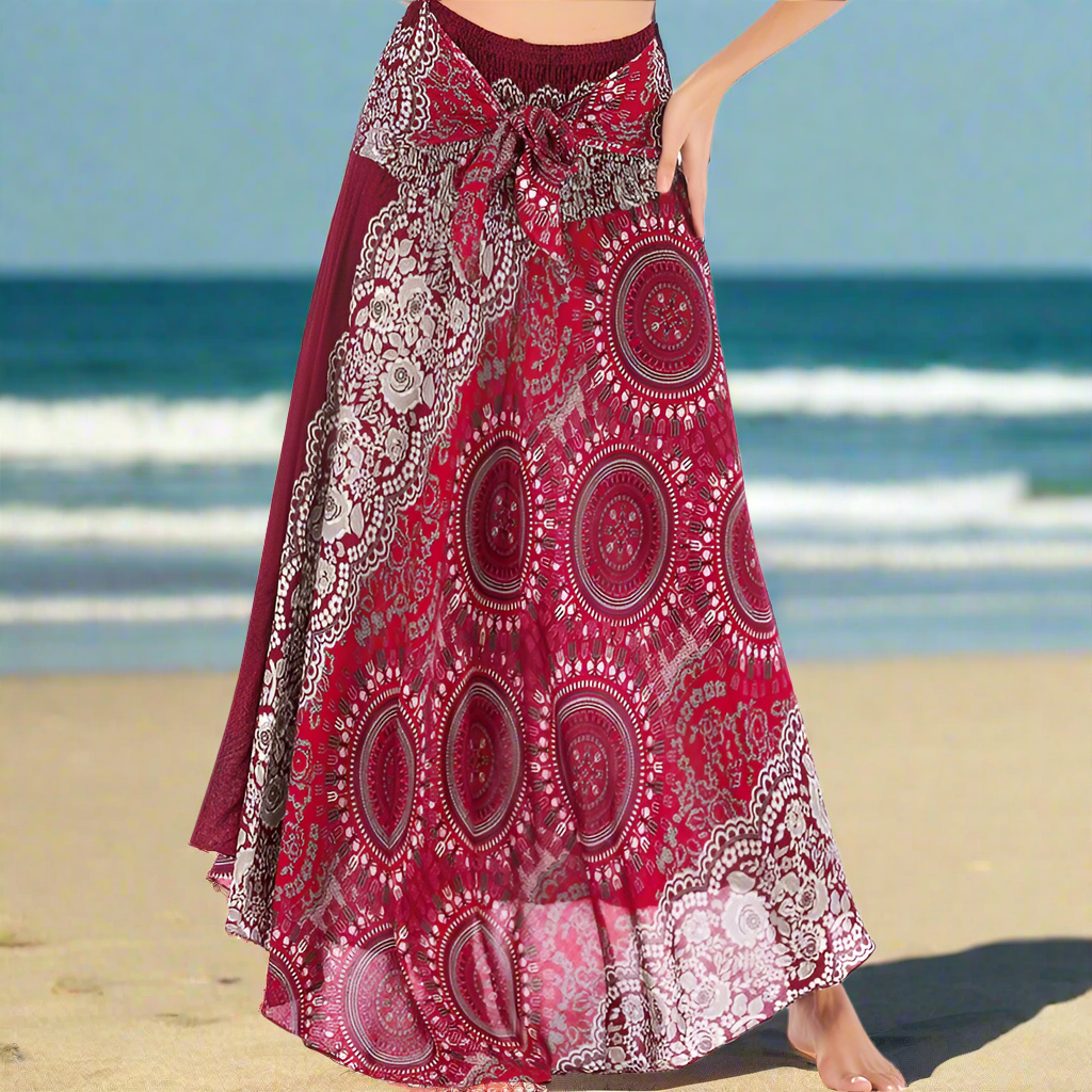 Women's Boho Floral Maxi Skirts – Beachwear, Elastic Waist, Halter Bandage Style - ALOE WINGS STORE